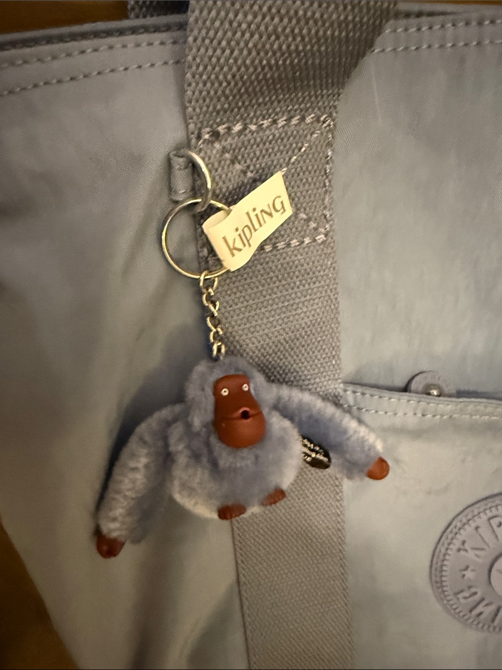 Kipling ERA Slate Blue Canvas Tote with Monkey Keychain - Picture 4 of 12
